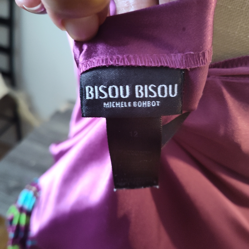 Bisou Bisou Purple Satin Camisole with Striped Hem - Picture 6 of 6